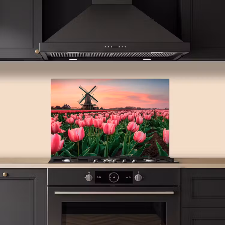 Spatscherm keuken - Tulpen - Molen - Nederland — 5