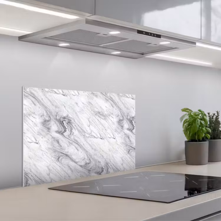 Spatscherm keuken - Wervelende - Grijsstructuur - Marmer - Wit — 1