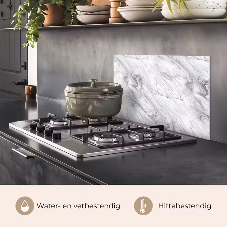 Spatscherm keuken - Wervelende - Grijsstructuur - Marmer - Wit — 2