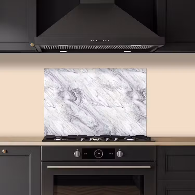 Spatscherm keuken - Wervelende - Grijsstructuur - Marmer - Wit — 5