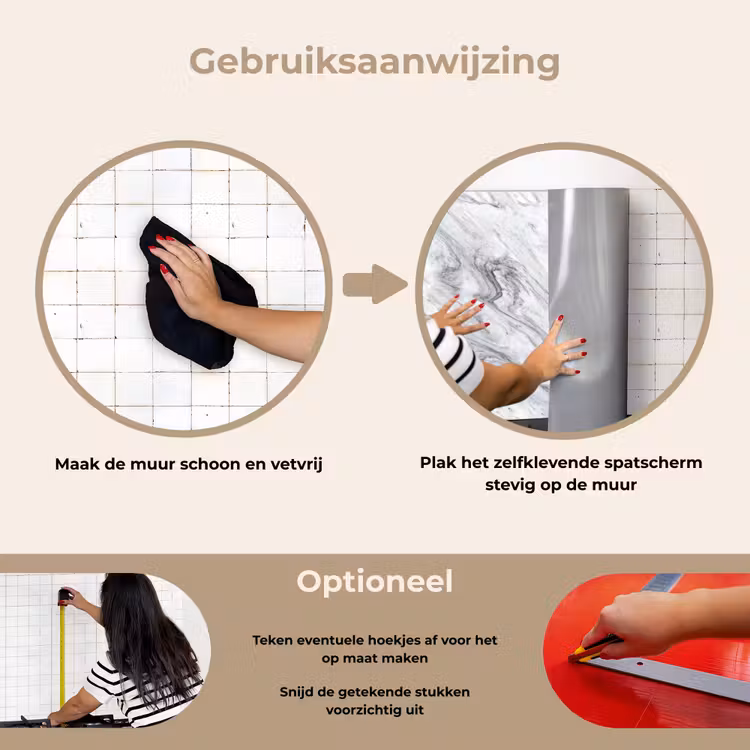 Spatscherm keuken - Wervelende - Grijsstructuur - Marmer - Wit — 6