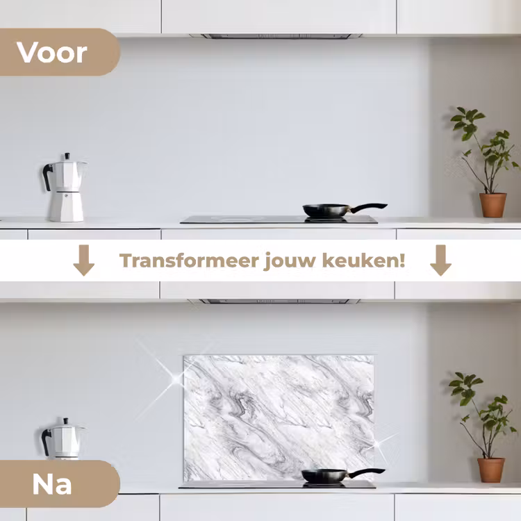 Spatscherm keuken - Wervelende - Grijsstructuur - Marmer - Wit — 7