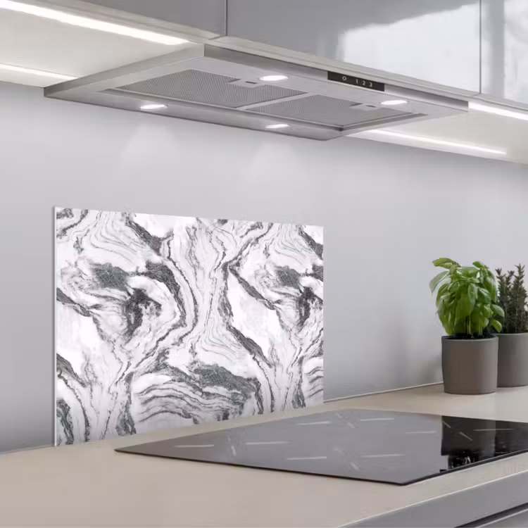 Spatscherm keuken - Wit - Marmer - Golvend - Grafiet — 1