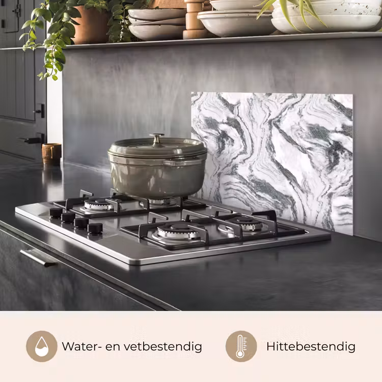 Spatscherm keuken - Wit - Marmer - Golvend - Grafiet — 2