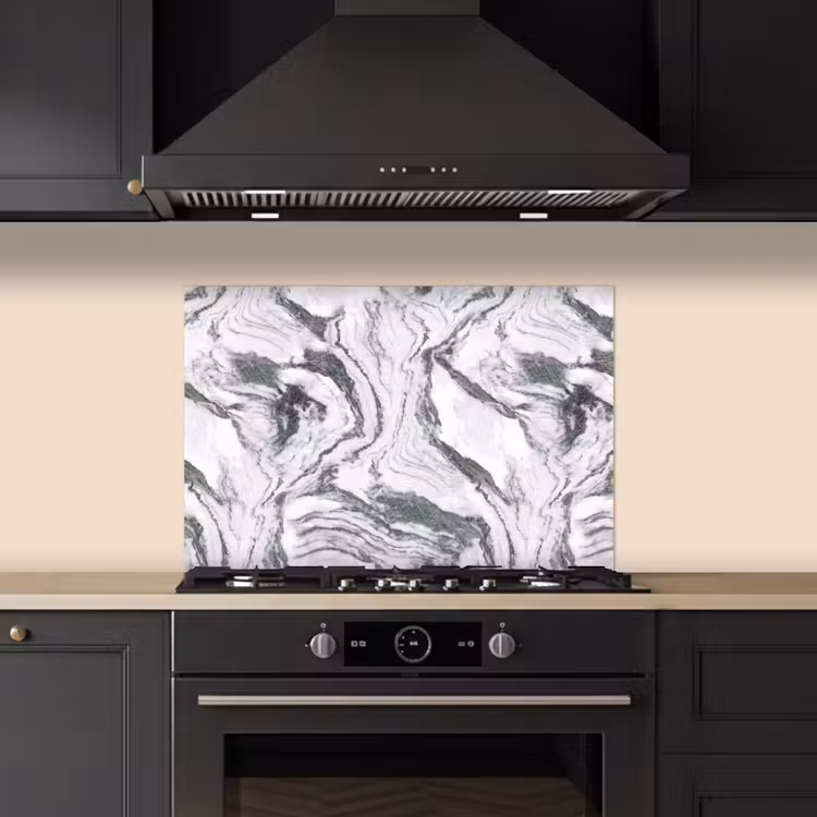 Spatscherm keuken - Wit - Marmer - Golvend - Grafiet — 5