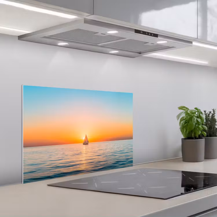 Spatscherm keuken - Zee - Zeilboot - Zonsondergang — 1
