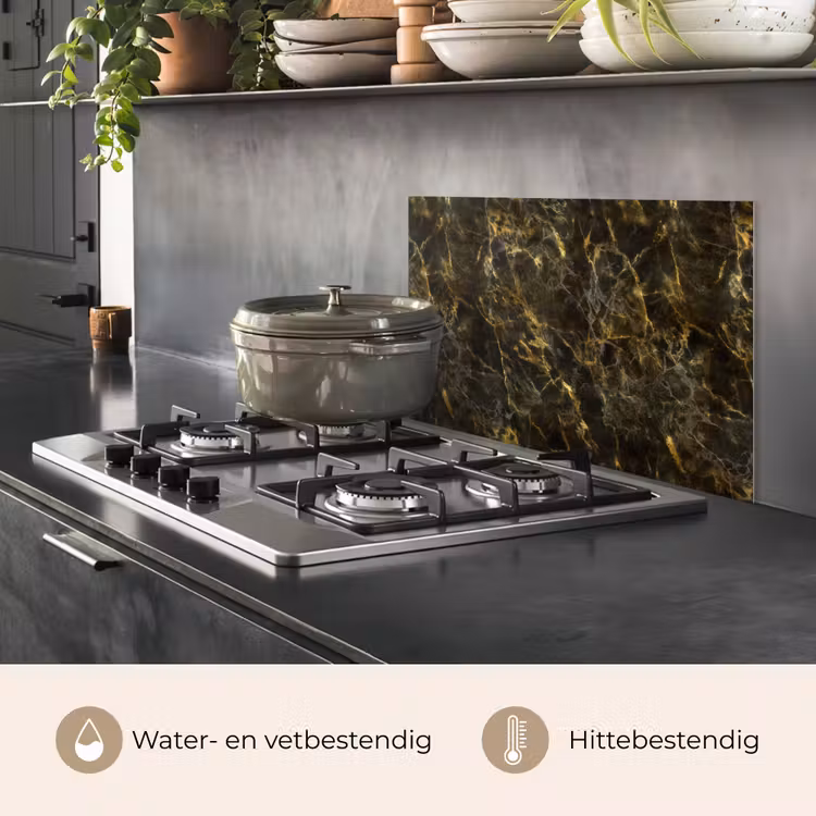 Spatscherm keuken - Zwart - Marmer - Goud — 2