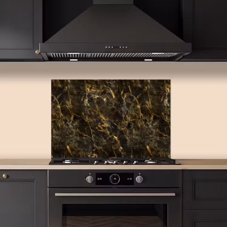 Spatscherm keuken - Zwart - Marmer - Goud — 5