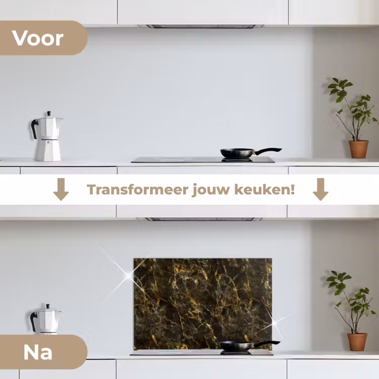 Spatscherm keuken - Zwart - Marmer - Goud — 7