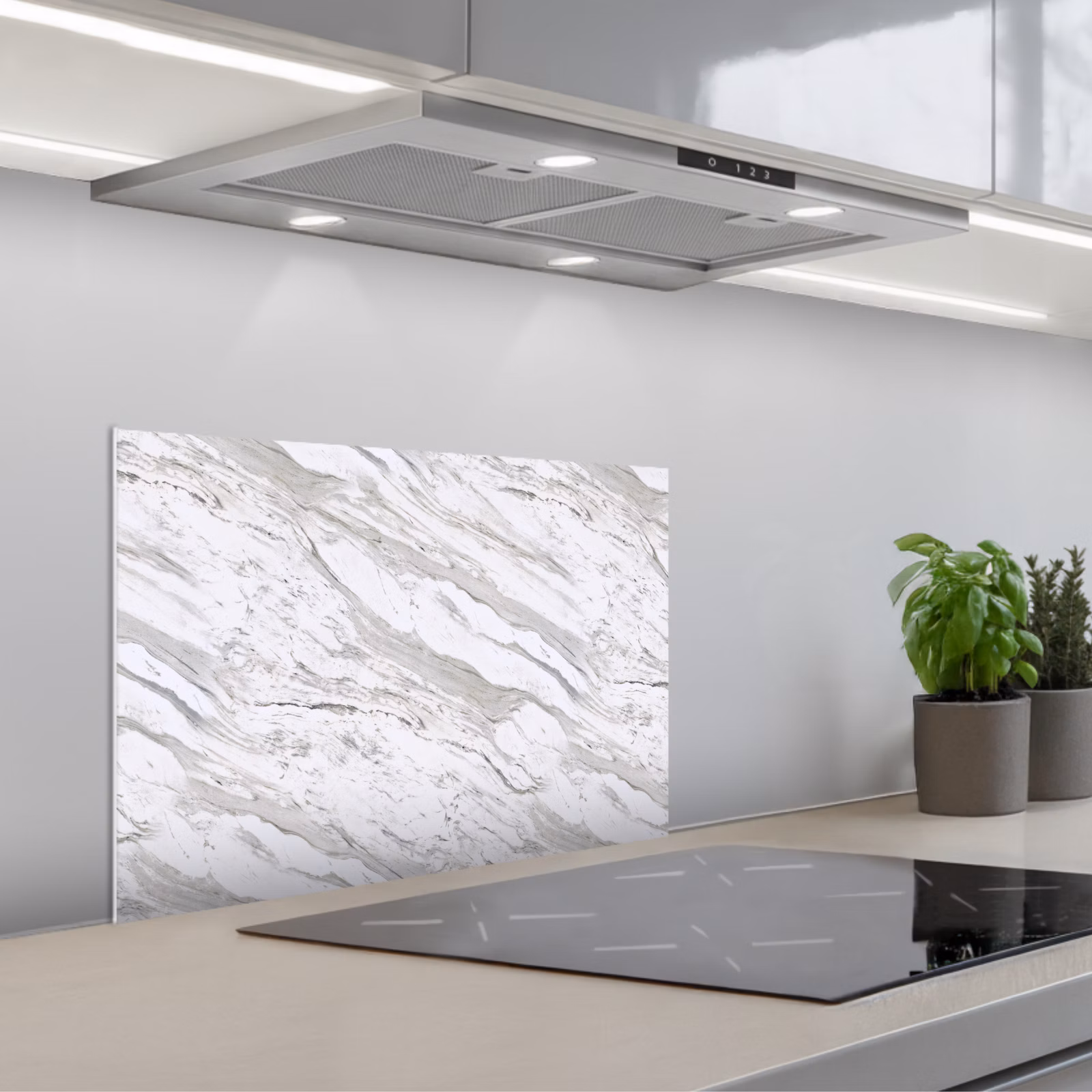 Spatscherm keuken - Marmer - Wit - Grijsgroen — 1
