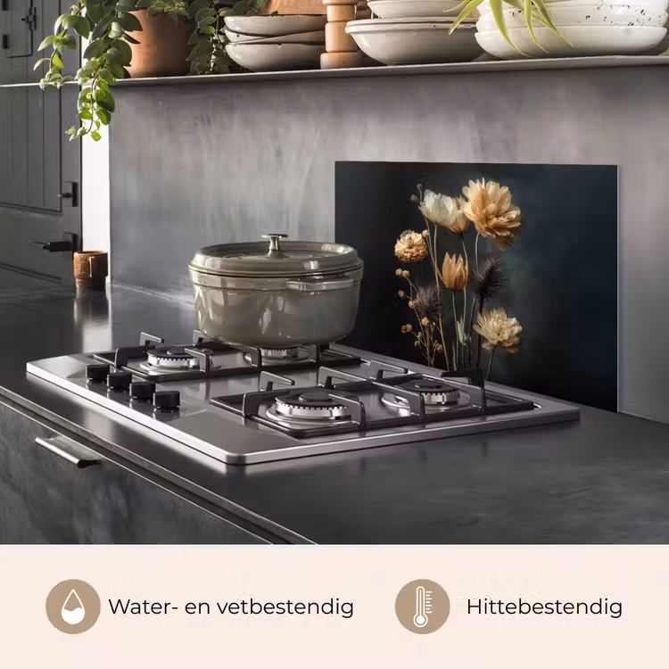 Spatscherm keuken - Boeket - Bloemen - Licht - Zwart — 2