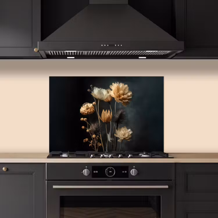 Spatscherm keuken - Boeket - Bloemen - Licht - Zwart — 5