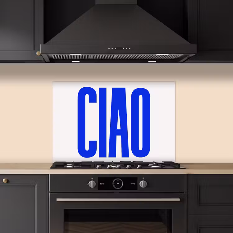 Spatscherm keuken - Ciao - Hoofdletters - Blauw - Minimalistisch — 5