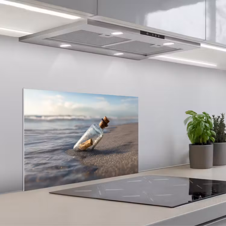 Spatscherm keuken - Glazenfles - Post - Zee - Zand — 1