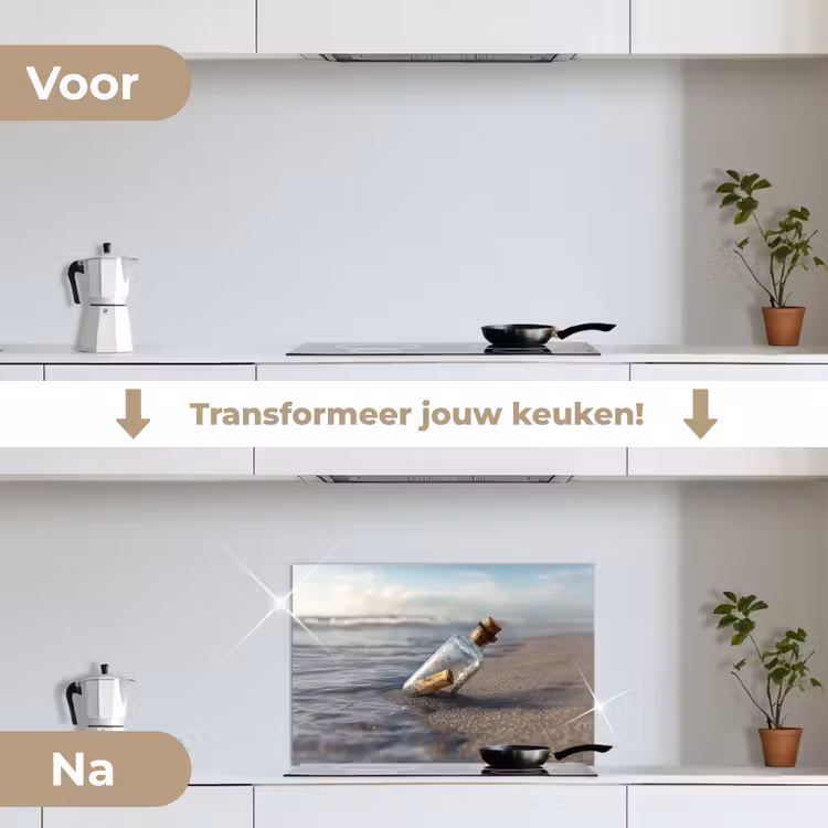Spatscherm keuken - Glazenfles - Post - Zee - Zand — 7