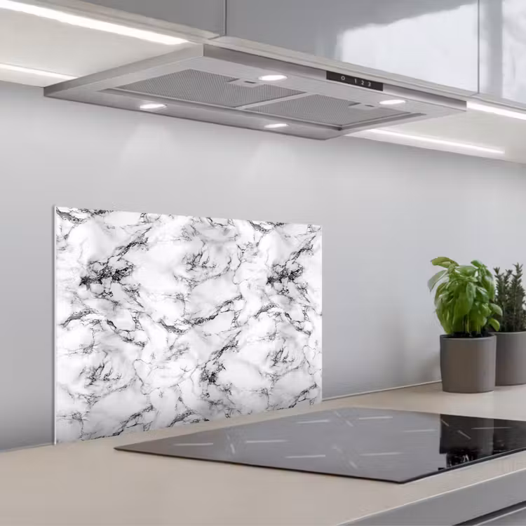 Spatscherm keuken - Marmer - Zwart - Dramatisch - Wit — 1