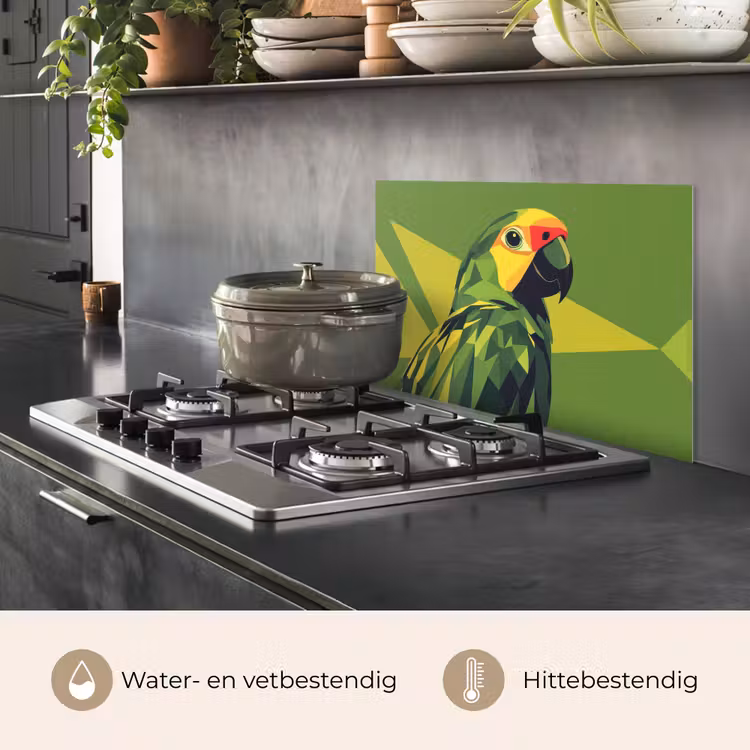 Spatscherm keuken - Papegaai - Groen - Snavel - Abstract — 2