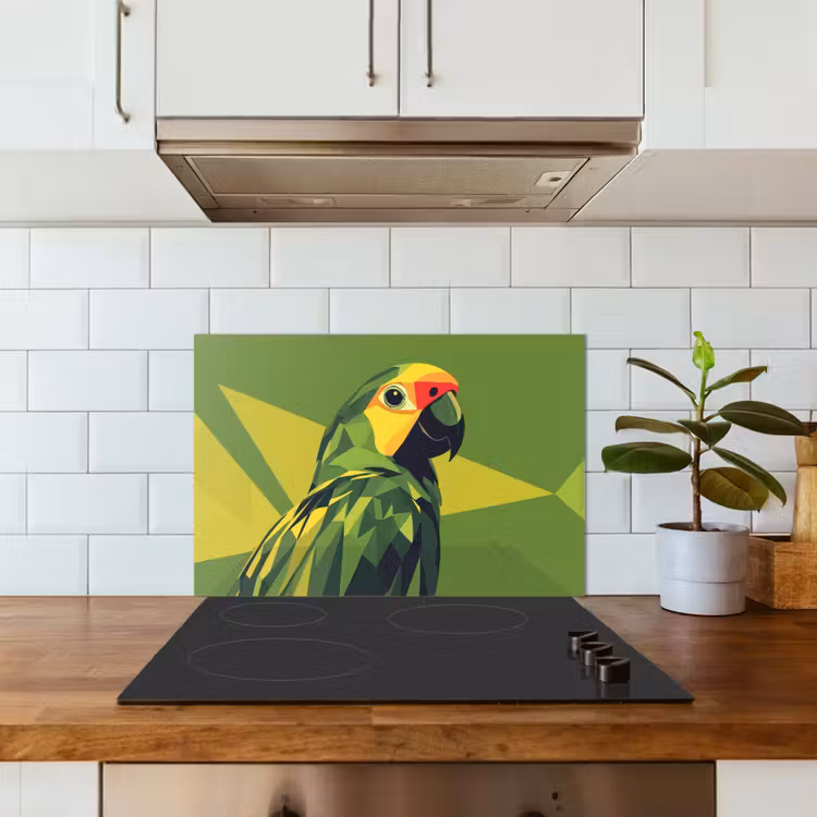 Spatscherm keuken - Papegaai - Groen - Snavel - Abstract — 3