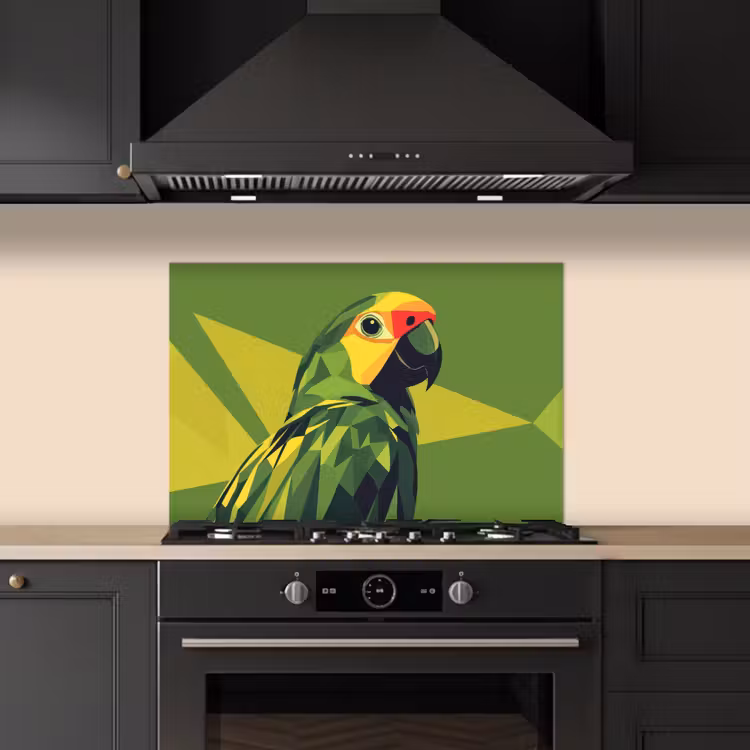 Spatscherm keuken - Papegaai - Groen - Snavel - Abstract — 5