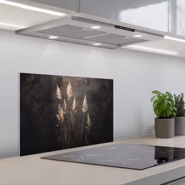 Spatscherm keuken - Siergras - Pluimen - Verlichting - Zwart — 1