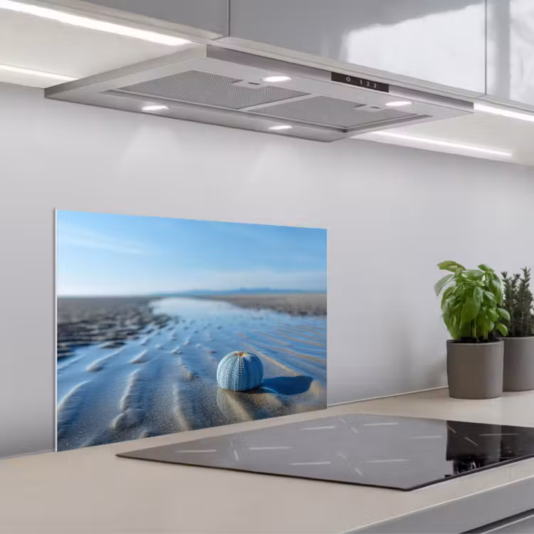 Spatscherm keuken - Strand - Schild - Water - Blauw — 1