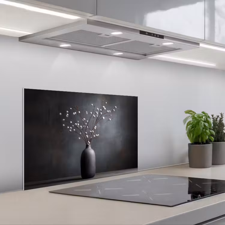 Spatscherm keuken - Takken - Vaas - Bolletjes - Wit — 1