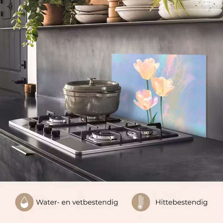 Spatscherm keuken - Tulpen - Roze accenten - Blauw — 2