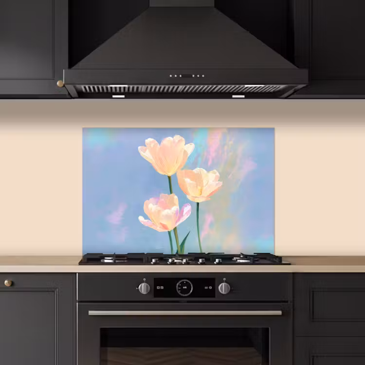 Spatscherm keuken - Tulpen - Roze accenten - Blauw — 5
