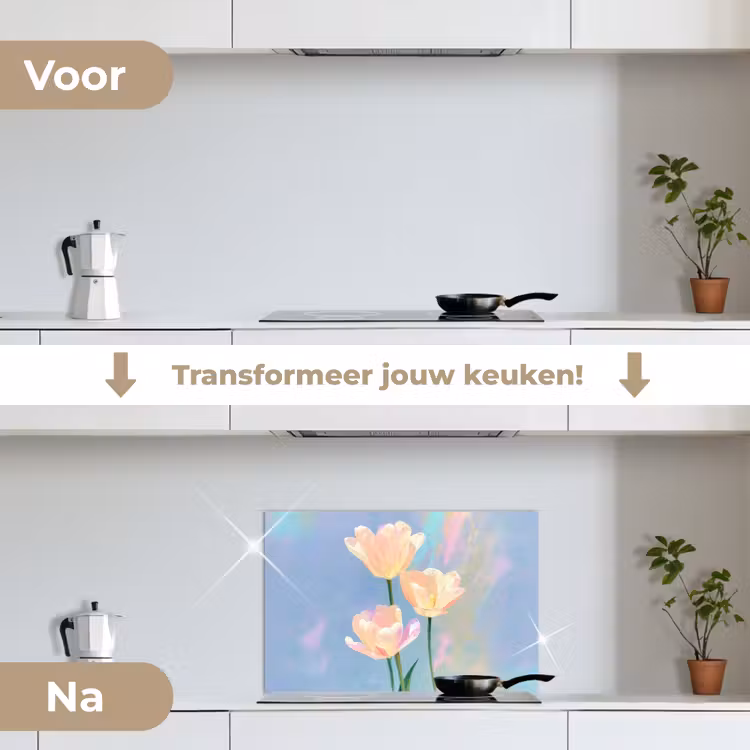 Spatscherm keuken - Tulpen - Roze accenten - Blauw — 7