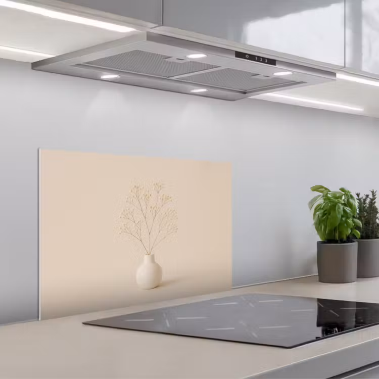 Spatscherm keuken - Vaas - Takken - Bloemetjes - Wit — 1
