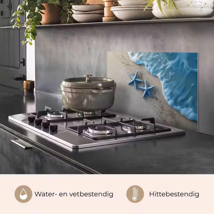 Spatscherm keuken - Zeesterren - Zand - Zee - Blauw — 2