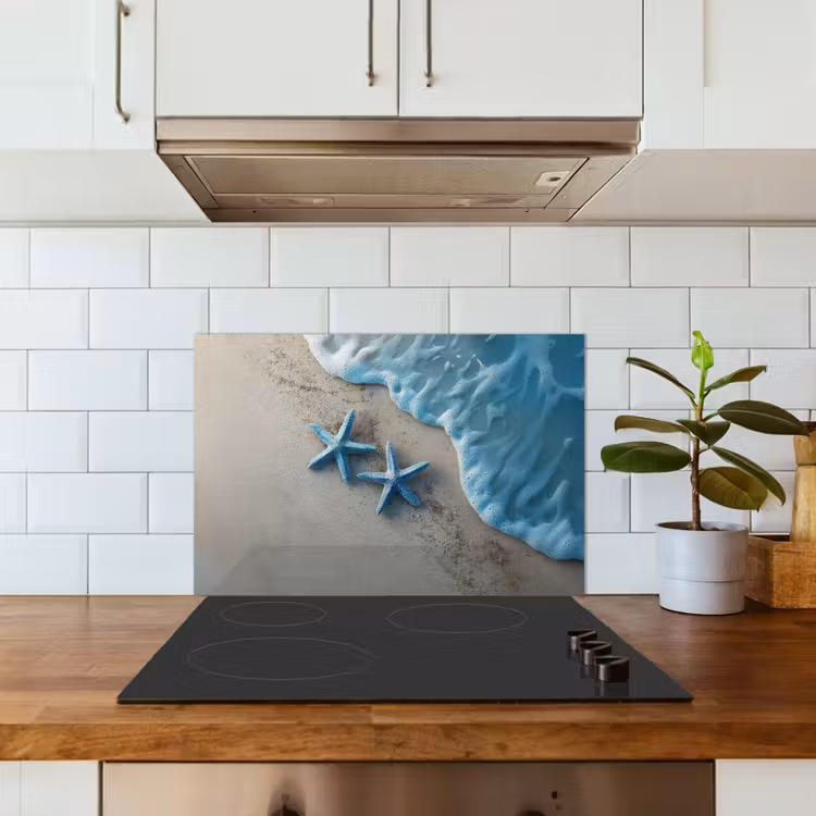 Spatscherm keuken - Zeesterren - Zand - Zee - Blauw — 3