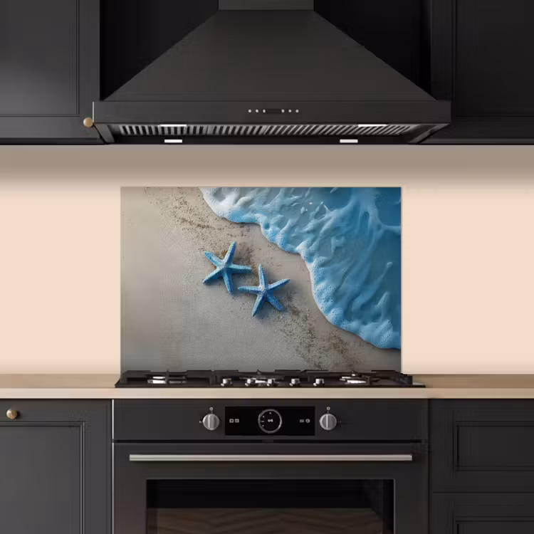 Spatscherm keuken - Zeesterren - Zand - Zee - Blauw — 5