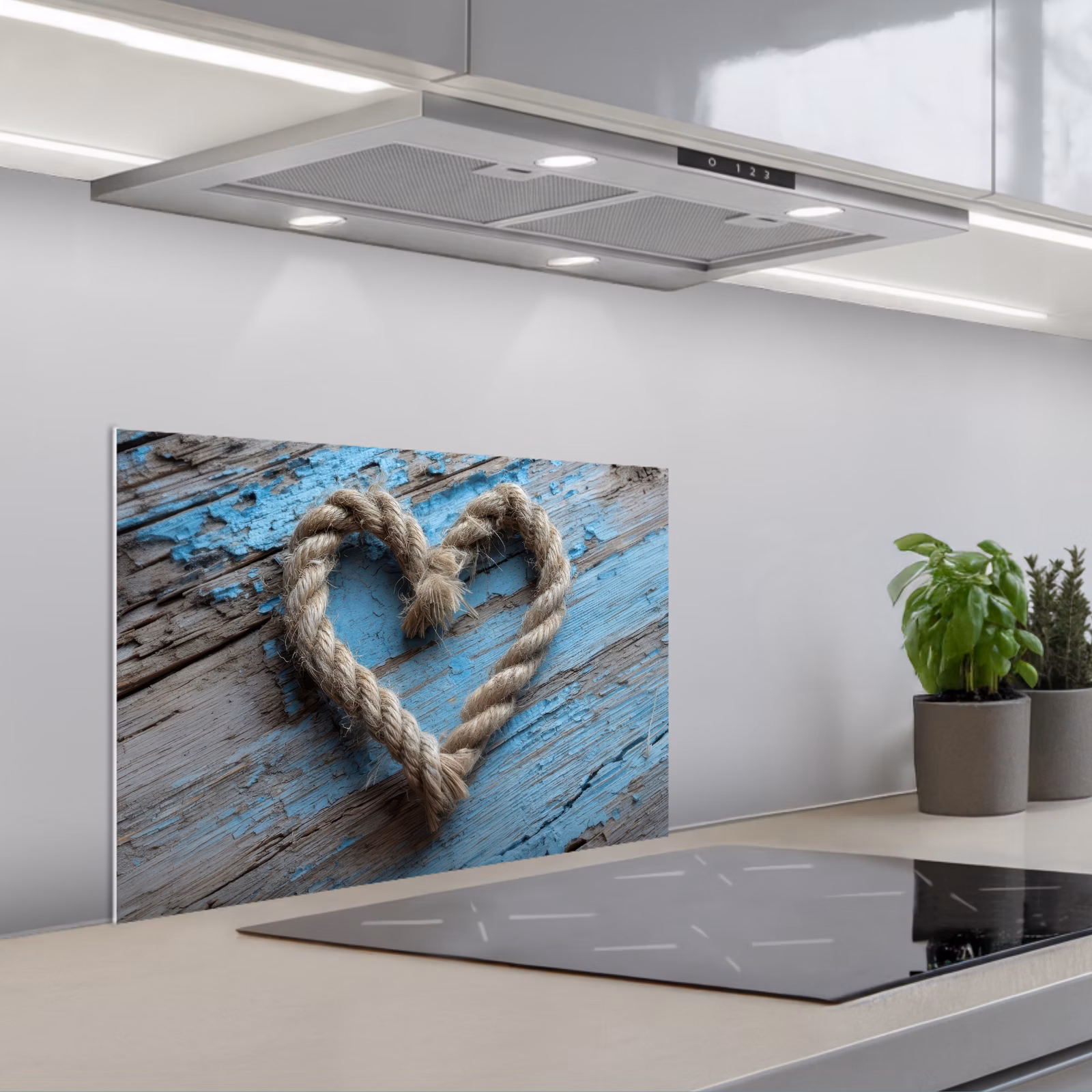 Spatscherm keuken - Hart - Touw - Hout - Rustiek — 1