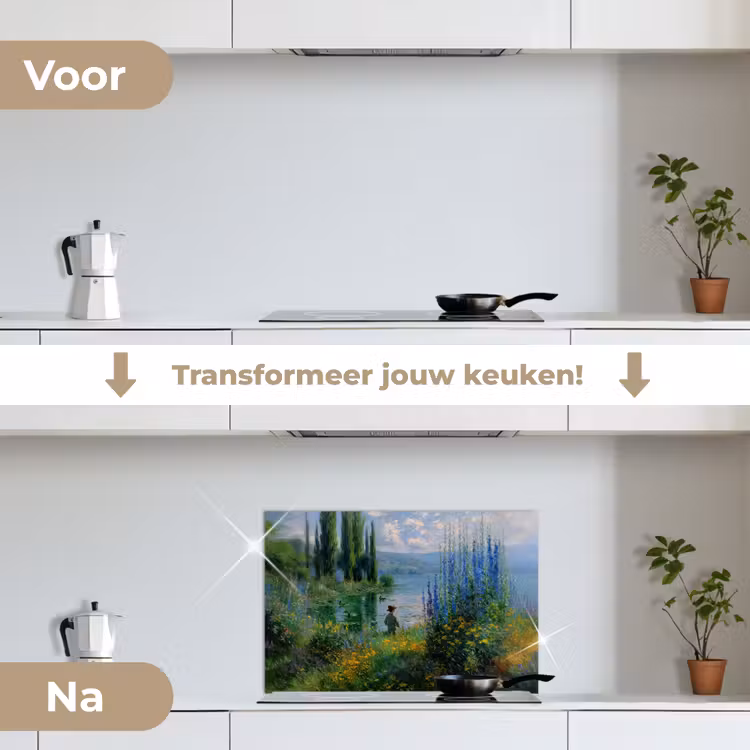 Spatscherm keuken - Bloemen - Meer - Bergen - Groen — 7
