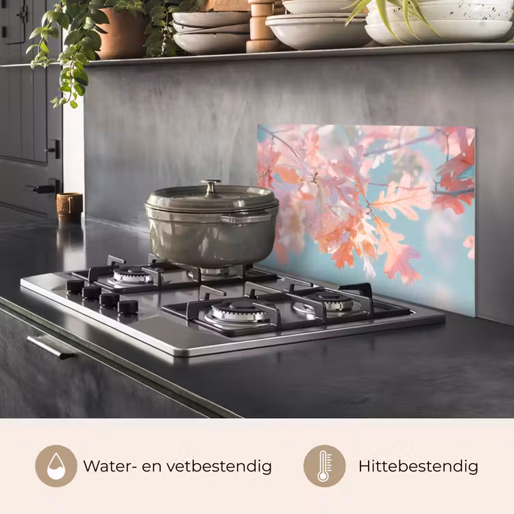Spatscherm keuken - Eikenbladeren - Takken - Roze — 2