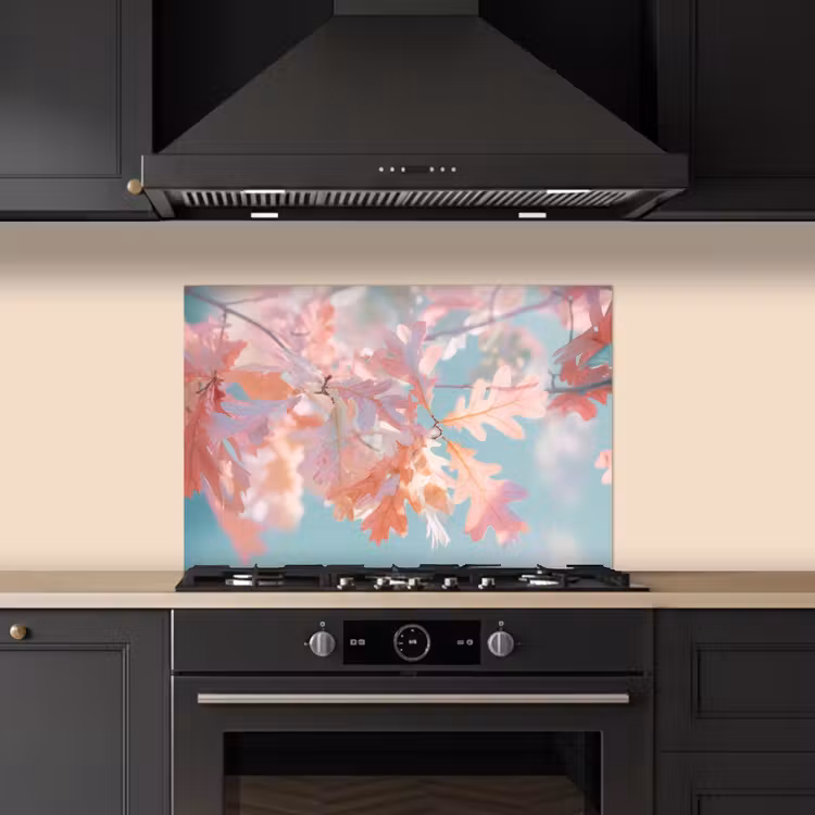 Spatscherm keuken - Eikenbladeren - Takken - Roze — 5