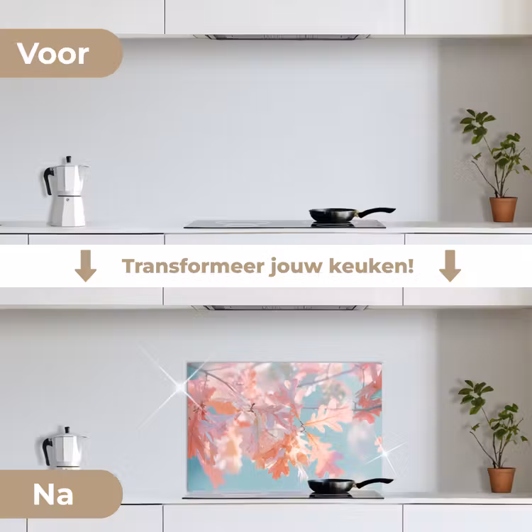 Spatscherm keuken - Eikenbladeren - Takken - Roze — 7