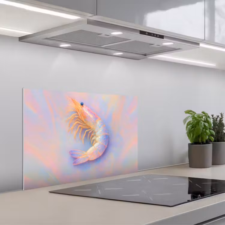 Spatscherm keuken - Garnaal - Subtiele structuur - Blauw - Roze — 1