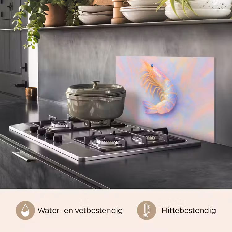Spatscherm keuken - Garnaal - Subtiele structuur - Blauw - Roze — 2
