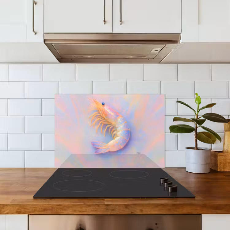 Spatscherm keuken - Garnaal - Subtiele structuur - Blauw - Roze — 3