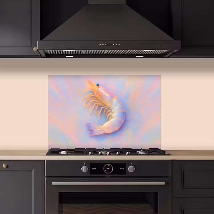 Spatscherm keuken - Garnaal - Subtiele structuur - Blauw - Roze — 5