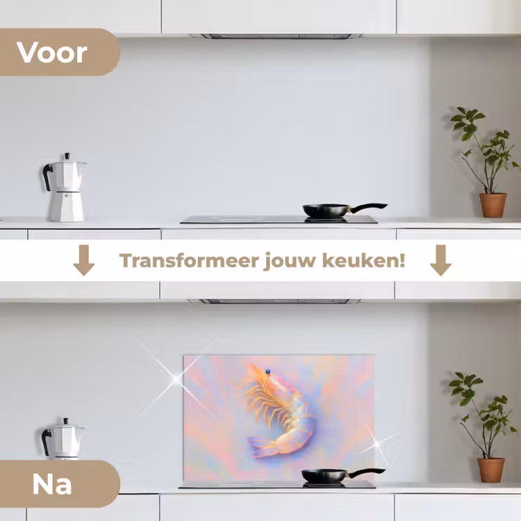 Spatscherm keuken - Garnaal - Subtiele structuur - Blauw - Roze — 7