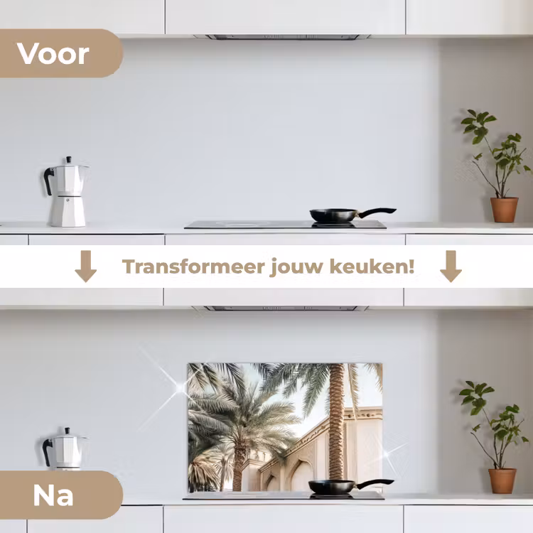 Spatscherm keuken - Gebouw - Palmbomen - Beige - Zon — 7