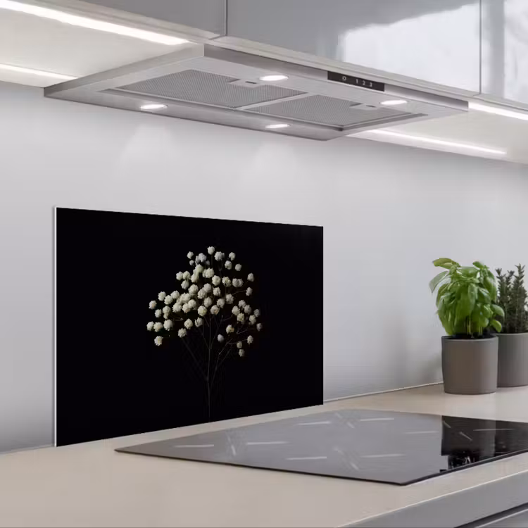Spatscherm keuken - Gipskruid - Bloemetjes - Wit - Minimalistisch — 1