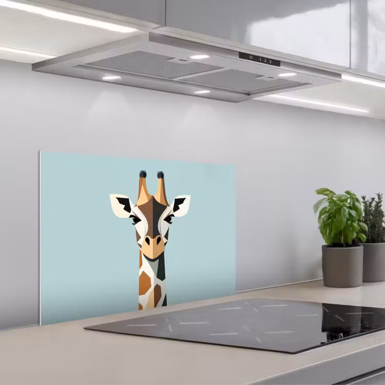 Spatscherm keuken - Giraffe - Illustratie - Bruin - Minimalistisch — 1