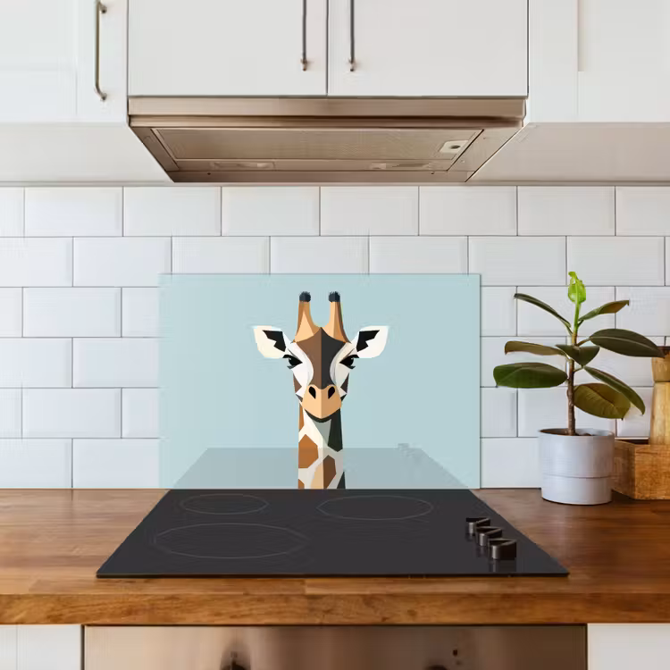 Spatscherm keuken - Giraffe - Illustratie - Bruin - Minimalistisch — 3