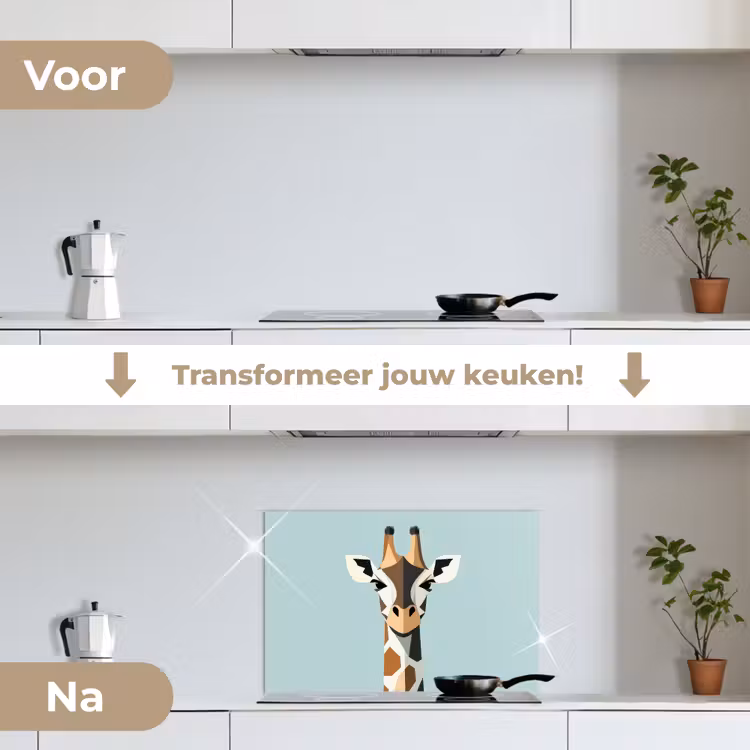 Spatscherm keuken - Giraffe - Illustratie - Bruin - Minimalistisch — 7