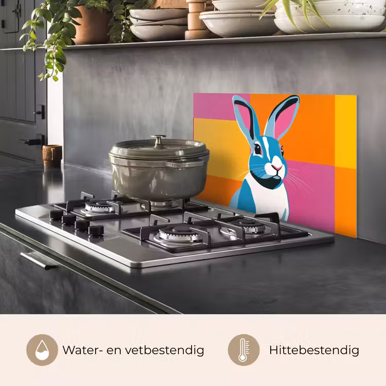 Spatscherm keuken - Haas - Kleurvakken - Oren - Roze — 2