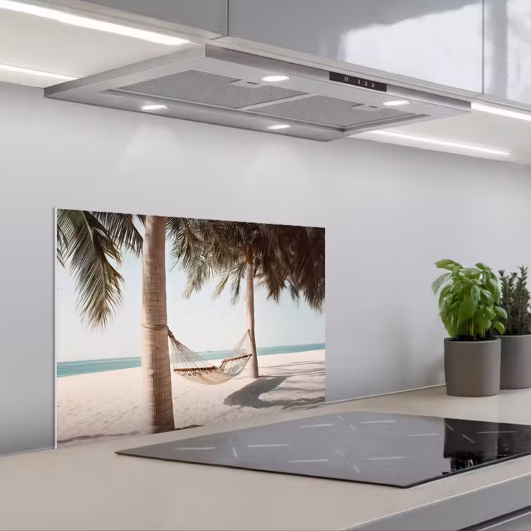 Spatscherm keuken - Hangmat - Palmbomen - Strand - Zee — 1